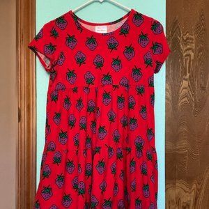 hanna andersson strawberry print short sleeve tiered cotton dress